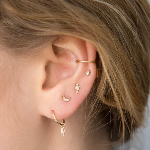 ZOE CHICCO Itty Bitty Bolt Huggies Hoop Earrings - PAIR - Picture 2 of 3